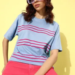 Dillinger Purple Cotton Striped Oversized T-Shirt image 1