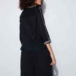 Fame Forever By Lifestyle Black Cotton Regular Fit Embroidered Top image 2