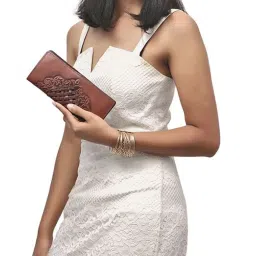 Hidesign Wild West Brown Embroidered Passport Wallet for Women image 1