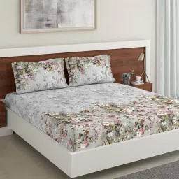 DDecor Classic Floral Grey 180 TC Cotton Double Bedsheet with 2 Pillow Covers image 1