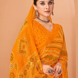 KALINI Yellow Bandhani Printed Zari Bandhani Saree image 5
