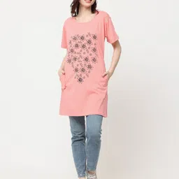 DDASPRATION Women Floral Printed Round Neck Cotton Oversized T-shirt image 3