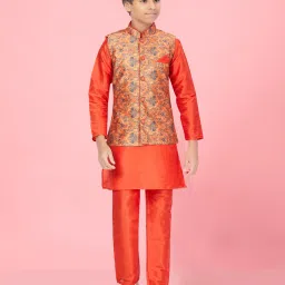 Aarika Kids Boys Orange Color Kurta Pyjama With Waistcoat image 1