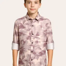 CHARCHIT Boys Brown Cotton Blend Floral Shirt-picture-19