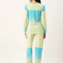 Clt.s Green & Blue Cotton Color-Block T-Shirt Joggers Set image 2