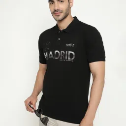 Octave Black Cotton Regular Fit Printed Polo T-Shirt image 1