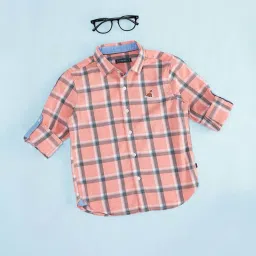 Pantaloons Junior Peach Cotton Chequered Full Sleeves Shirt image 1