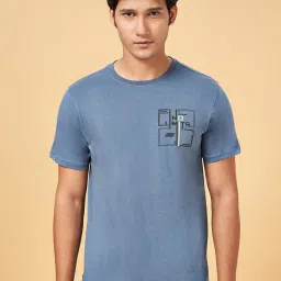 Ajile by Pantaloons Mid Blue Cotton Slim Fit Printed T-Shirt image 1