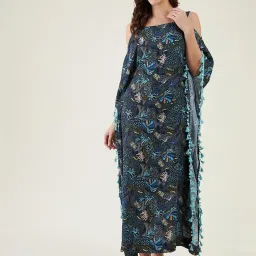 The Kaftan Company Black Regular Fit Floral Print Kaftan Dress image 1