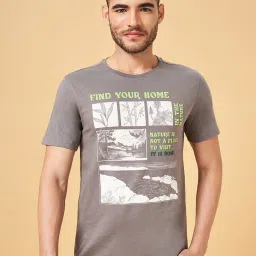 Urban Ranger by Pantaloons Mid Grey Cotton Slim Fit Printed T-Shirt image 1