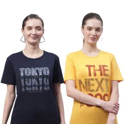 Vimal Jonney Navy & Yellow Cotton Printed T-Shirt - Pack Of 2 image 1