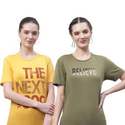 Vimal Jonney Yellow & Olive Green Cotton Printed T-Shirt - Pack Of 2 image 1