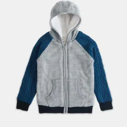 Pantaloons Junior Grey & Blue Color Block Full Sleeves Sweater image 1