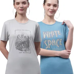 Vimal Jonney Grey & Blue Cotton Printed T-Shirt - Pack Of 2 image 1