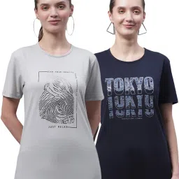 Vimal Jonney Grey & Navy Cotton Printed T-Shirt - Pack Of 2 image 1