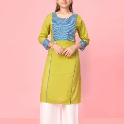 Aarika Kids Girls Lime Green-White Color Cotton Printed-Solid Kurti Palazzo Set image 1
