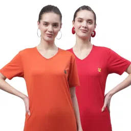 Vimal Jonney Orange & Red Cotton Logo T-Shirt - Pack Of 2 image 1