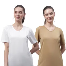 Vimal Jonney White & Beige Cotton Logo T-Shirt - Pack Of 2 image 1