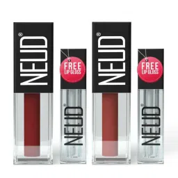 Neud Matte Liquid Lipstick Combo Jolly Coral & Red Kiss with Two Lip Gloss Free image 1