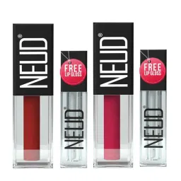 Neud Matte Liquid Lipstick Combo Hottie Crush & Perfect Pout with Two Lip Gloss Free image 1
