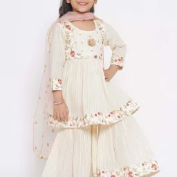 Little Bansi Cream Cotton Embroidered Kurta Set image 1