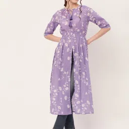 Moomaya Lavender & Green Cotton Floral Print Kurta image 1