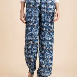 Moomaya Blue & White Printed High Rise Palazzos image 1
