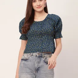 Moomaya Teal Cotton Printed Top image 1