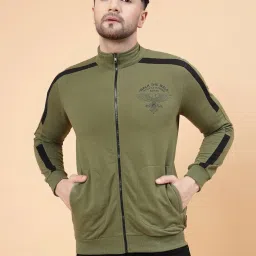 Rigo Green Regular Fit Printed High Neck Jacket image 1