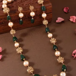 Fida Attractive Green Gold-Plated Floral Pearl Fusion Wear Alloy Necklace Set for Women image 1