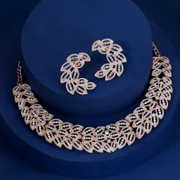Fida Cute Rose Gold-Plated Leafy Shape American Diamond Party Wear Alloy Necklace Set for Women image 1