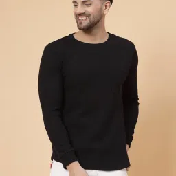 Rigo Black Regular Fit Textured Crew T-Shirt image 1