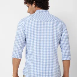 Vastrado Blue Cotton Relaxed Fit Checks Shirt image 2