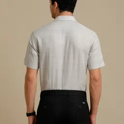 Linen Club Grey Contemporary Fit Check Linen Shirt image 2