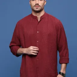 Showoff Maroon Cotton Slim Fit Texture Shirt-image-63