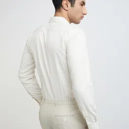 Park Avenue Beige Slim Fit Striped Shirt image 2