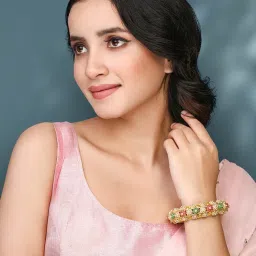 Peora Gold Plated Beads Studded Ethnic Kada Bangle image 2