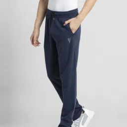 Van Heusen Athleisure Regular Fit Smart Tech Easy Stain Release Solid Trackpants - Blue Melange image 3