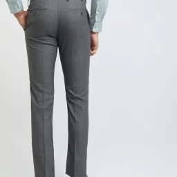 Raymond Dark Grey Slim Fit Check Flat Front Trousers image 2