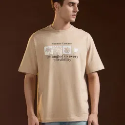 The Bear House Beige Oversized Printed T-Shirt-image-58