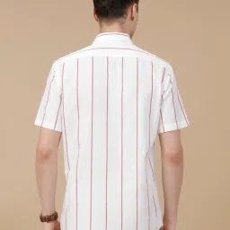 CAVALLO by Linen Club White Linen Blend Slim fit Stripes casual shirts image 2