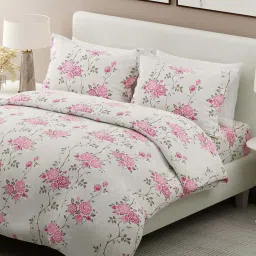 boutique living india Nature Bouquet 100% Cotton 300 TC Floral Print King Bedsheet with 2 Pillow Covers image 2