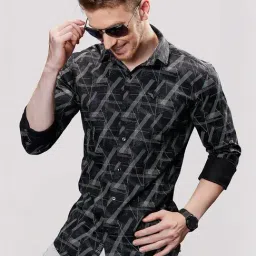 Almaty Black Cotton Slim Fit Printed Shirt-picture-40