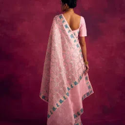 Abhishti Pink Woven Saree Without Blouse image 2