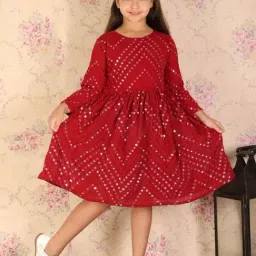 VASTRAMAY Girls Maroon Embroidery Dresses-image-15