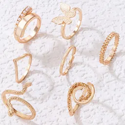 Jewels Galaxy Women Set Of 7 Gold-Plated  Finger Ring-picture-34