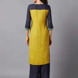 Aurelia Green & Yellow Printed Straight Kurta image 2