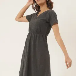 BRINNS Grey Cotton Solid Fit & Flare Dress image 3