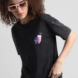 Only Black Cotton Printed Oversized T-Shirt-picture-30