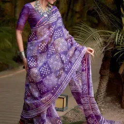 Satrani Purple Printed Saree With Unstitched Blouse-picture-15